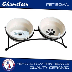 Dog Bowl Raised Double Ceramic +metal Stand Cat Pet Feeding Station Non-Slip - Picture 1 of 5