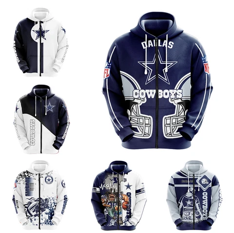 Dallas Cowboys Full Zip Hoodie Mens Casual Hooded Sweatshirt Jacket Sportswear Cover