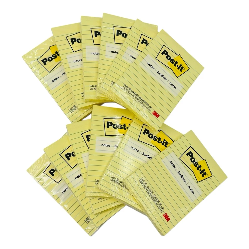 Post-it Original Pads in Canary Yellow Lined 4 100-Sheet 12/Pack 660YW