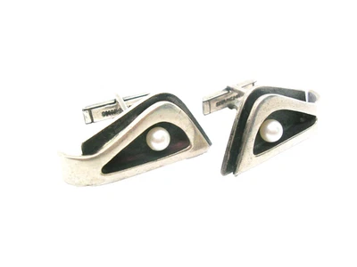 Gemelos de plata esterlina perla genuina vintage MCM accesorio de camisa formal Foto 1 de 3