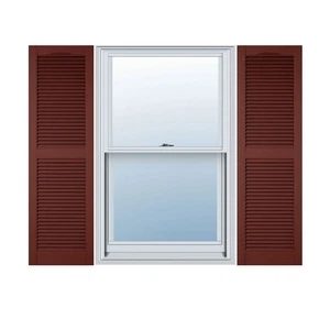 Set of 2 Mid America Vinyl Louvered Shutters in Burgundy Red  (14.5 in. x 36 - Picture 1 of 1