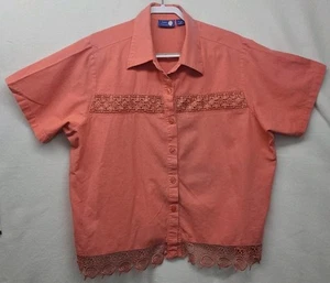 Southern Expressions Button Up Blouse Linen Blend Beach Cruise Resort  Wear - Picture 1 of 14