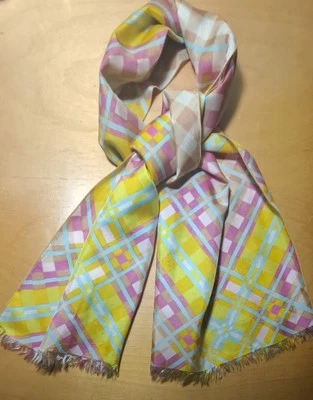 Bufanda De Colección Años 60 Mod Bonwit Teller NY Pastel A Cuadros Acetato 14" x 45" Foto 1 de 4