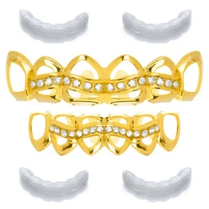 Iced All Open Rapper GRILLZ Set goldfarben oben unten Zähne extra Bars LS 626 - Bild 1 von 15