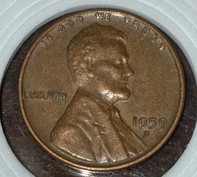 1959 d Copper Lincoln Wheat Ear One Cent Mint Error Circulated  - Image 1 of 4