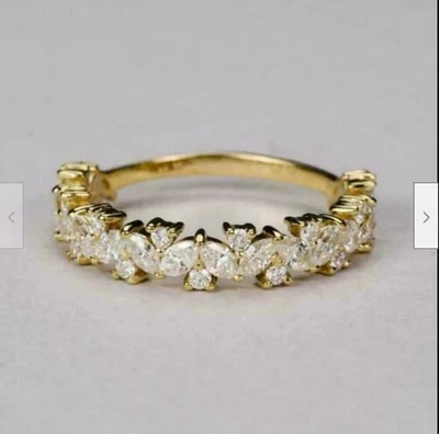 2Ct Marquise Cut Lab Created Diamond Engagement Band Ring 14k Yellow Gold Plated - Image 1 of 3