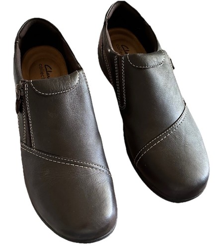 Mocassini Clarks marrone scuro Carleigh Ray in pelle con zip slip on donna 11 NUOVI