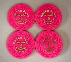 Vintage 1990’s Tropicana Las Vegas Nevada Casino Match Play Chip $5, Set Of Four - Bild 1 von 2