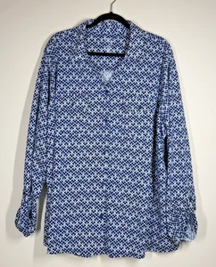 Croft & Barrow Damen Top Gr. 3X Blau Knopfleiste Blumen Boho Komfort Küste Weich - Bild 1 von 12