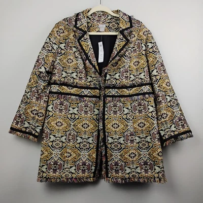 Chicos Jacquard Topper Jacket Fringe Trim Women's Size 2P Long Sleeves NWT $169 - Image 1 of 4