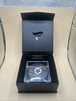 2025 UW Auston Matthews Toronto Maple Leafs Signed Puck Inscribed Fanatics COA - Image 1 of 4