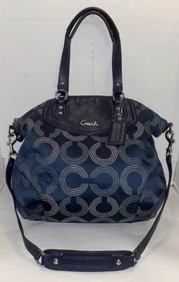 Coach Blue Ashley Dotted OP Art North South Satchel Shoulder Bag Purse Crossbody - Image 1 of 4