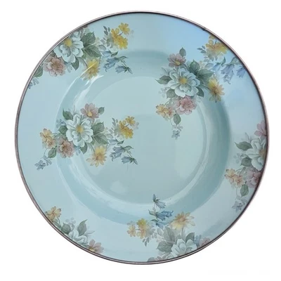 Mackenzie Childs Enamel Salad Bowl, Robin’s Egg Blue, Floral Victoria & Richard - Image 1 of 4