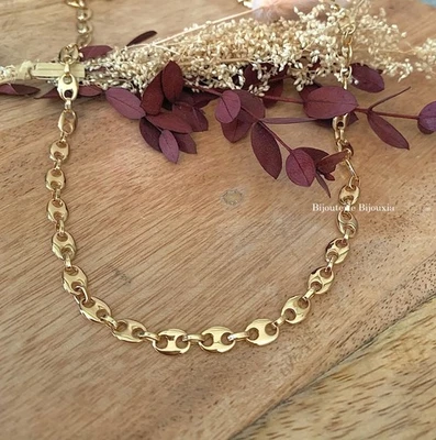 Chaîne Maille Grain De Café 6MM X 60 CM Plaqué or 18 CARATS 750/1000 Bijoux  - Photo 1/4