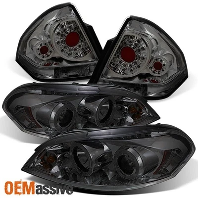 Fits 2006-2013 Chevy Impala LED Halo Smoked Projector Headlights+LED Tail Lights - Изображение 1 из 4