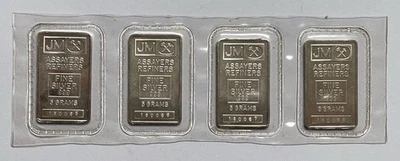 Vintage Johnson Matthey Sheet of Four Type 2 (5K Mintage) 5 gram 999 Silver Bars - Image 1 of 4