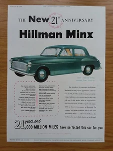 HILLMAN MINX, 1953, ORIGINAL MAGAZINE, ADVERTISING, POSTER. - Picture 1 of 1