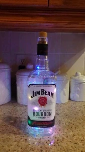 Decorative Recycled Jim Beam Bourbon Whiskey Lighted Bottle Lamp-Fairy Lights - Picture 1 of 3