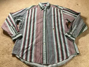 Tommy Hilfiger Vintage 90s Mens Size L Button Up Shirt Blue Striped Cotton - Picture 1 of 12