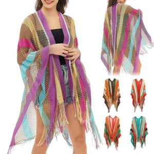 Women Sun Protection Shawl Lady Summer Hollow Out Holiday Bikini Blouse Tassel - Picture 1 of 30