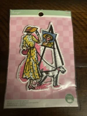 Lady With Dog Boutique embroidered iron on patch applique - Image 1 of 2