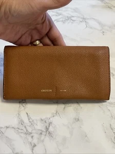 OROTON Portafoglio Lungo Marrone Vera Pelle Pochette - Foto 1 di 20