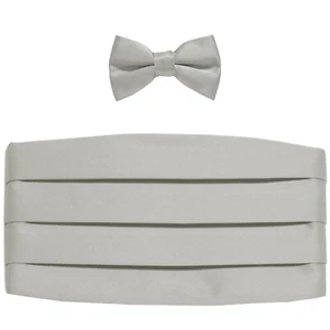 NEW in box polyester boys kids Cummerbund & bowtie formal wedding Silver gray - Picture 1 of 3