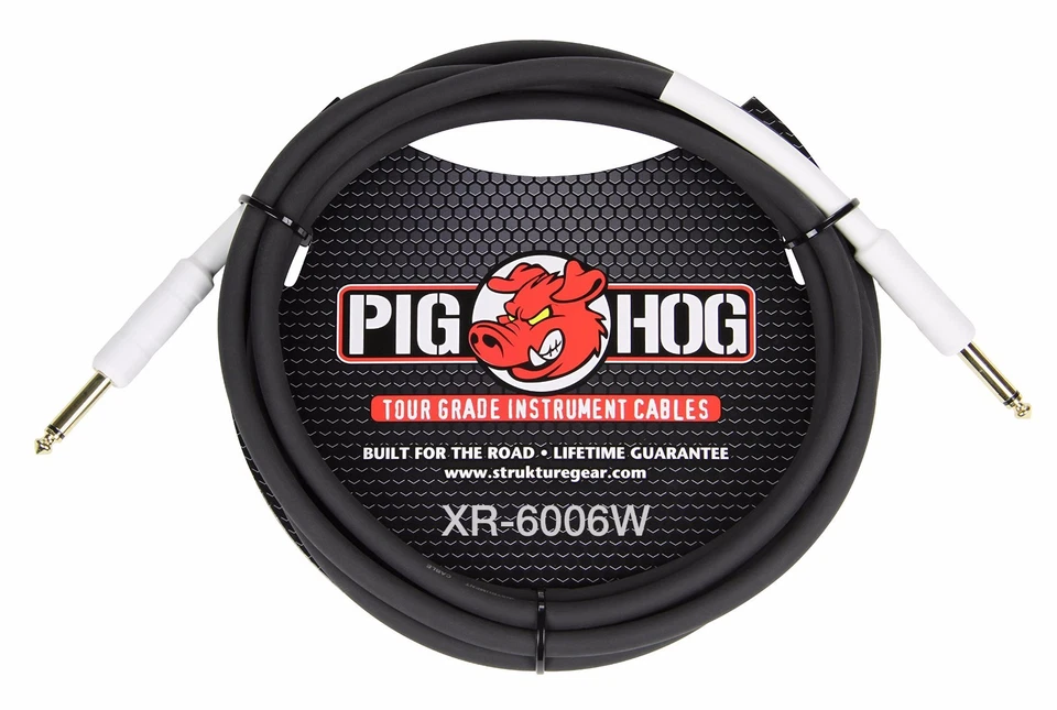6ft Pig Hog 1/4" Mono Male/Male, 8mm/OD 14AWG, White Instrument Cable, XR-6006W - Image 1 of 1
