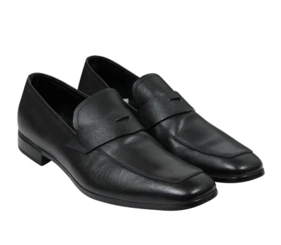 Prada Men Penny Loafers US8.5 UK 7.5 Black Saffiano Leather Slip On Moccasins - Image 1 of 4