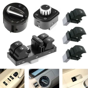 6X Fuel Headlight Chrome Window Mirror Switch Control Set For VW Golf Passat GTI - Picture 1 of 21