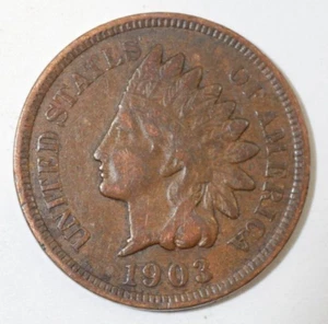 1903 Indian Head Penny, coin is a Very Fine small cent (8+ items ship for free) - Picture 1 of 2