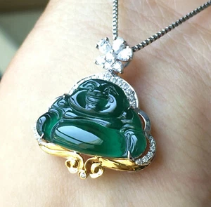 Jadeite Jade Icy Blue Buddha Pendant Grade A 18K Gold Setting Certified 蓝水佛18K金镶 - Picture 1 of 8