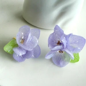 Purple Real Hydrangea Stud Earrings, Pressed Dried Hydrangea Bridal Earrings - Picture 1 of 8