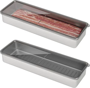 Bacon Container for Refrigerator, 304 Stainless Steel Airtight Deli Meat Storage - Picture 1 of 12