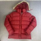 Avalon Femm Womens Med Fur Hooded Red Quilted Down Puffer Vest Winter Jacket