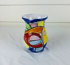 Vintage 6” Large LA MUSA Italy Hand Painted Water Pitcher Vase Pottery  Fish