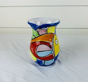 Vintage 6" großer LA MUSA Italien handbemalter Wasserkrug Vase Keramik Fisch - Bild 1 von 6