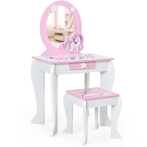 Costzon Kids Vanity Makeup Dressing Table Chair Set Wooden W/ Mirror Drawer - Picture 1 of 12