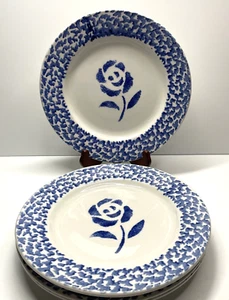 Set of 4 Tabletops Unlimited Blue Sponge Rose Pattern 10" Dinner Plates - Picture 1 of 9