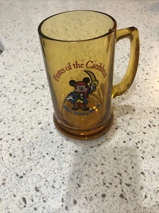 Walt Disney Pirates of the Caribbean Amber Glass Beer Mug/Stein Mickey Mouse VTG - Picture 1 of 4