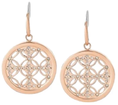 MICHAEL KORS MK Monogram Rose Gold S/ Steel Drop Earrings Crystals MKJ4279791 - Image 1 of 4