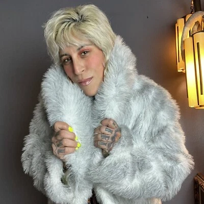 Abrigo FAUX SILVER FOX Gris Rayas Piel Falsa Años 70’s Vintage Años 80’s 80’s M L Foto 1 de 4