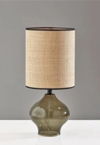 Adesso 1623-05 Emma Table Lamp Dark Green Glass and Black Neck - Picture 1 of 7
