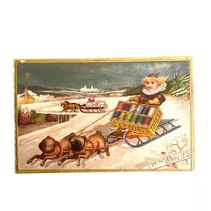 Antichi carlini vittoriani trade card con slitta 4,25”x 2,75” scrapbooking ephemera - Foto 1 di 2