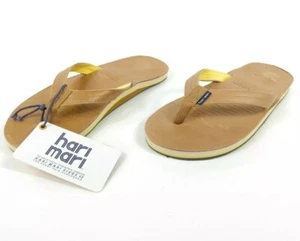 Hari Mari Women's Lakes Tan Yellow Brown Leather Flip Flops Thong Size 6 New - Picture 1 of 12