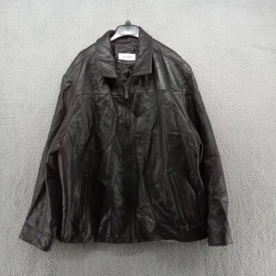 Calvin Klein Leather Jacket Mens 2XL Black Zip Up Lined Classic Original Moto - Image 1 of 4