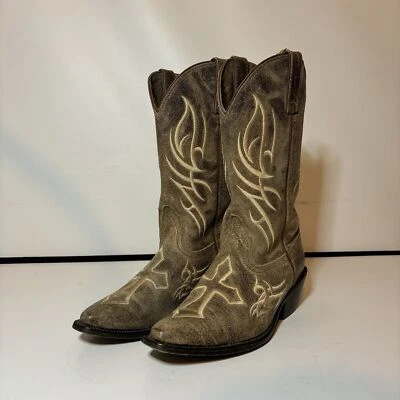 Justin Bent Rail Distressed Leather Embroidered Cross Cowgirl Womens Boots 7.5 B - Image 1 of 4