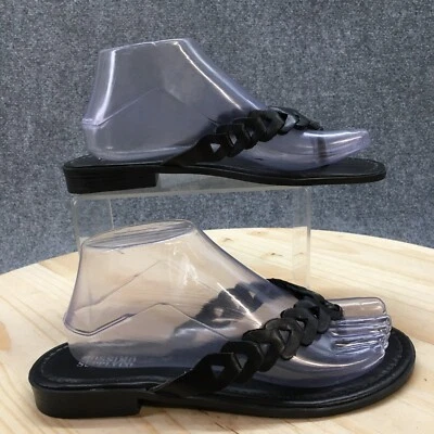Mossimo Supply Co. Sandals Womens 8 Thong Flats Black Leather Open Toe Casual - Image 1 of 4