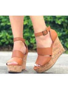 Sandalen Kork Keilabsatz Plateau Bambus hellbraun Farbe Größe 7 & 8 – neu Sommerschuhe - Bild 1 von 13