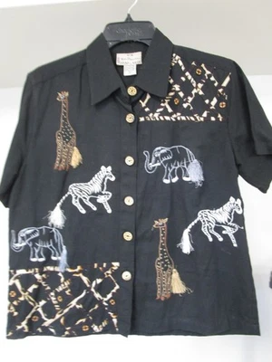 Blusa Top New Direction Animal Bordado Botón Talla S Foto 1 de 4